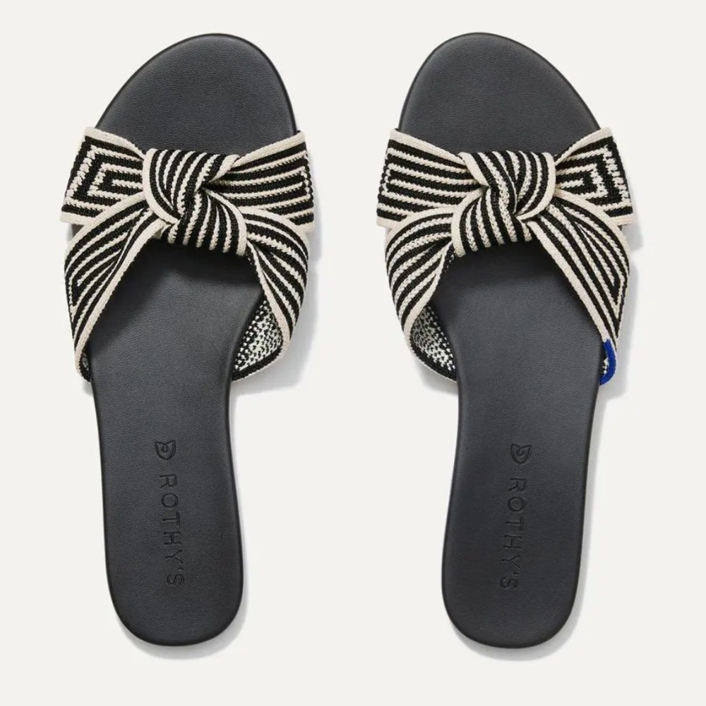 Rothy’s The Hemp Knot Black & Beige Sandals Size 7 - Picture 3 of 5